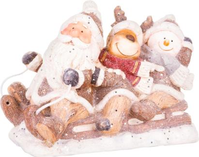 Decorațiune de Crăciun din ceramică cu Moș, ren și om de zăpadă pe sanie