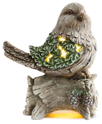 Decorațiune de Crăciun cu pasăre pe trunchi, 9 LED, ceramică, 40 cm