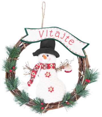 Coroniță decorativă de Crăciun cu om de zăpadă MagicHome, 37 cm