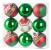 Set 9 globuri de Crăciun roșu-verde cu decor, pentru brad, 6 cm