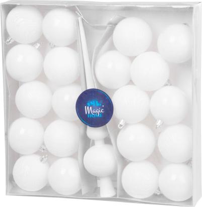 Set globuri albe pentru brad cu varf, 21 piese, 6 cm, MagicHome