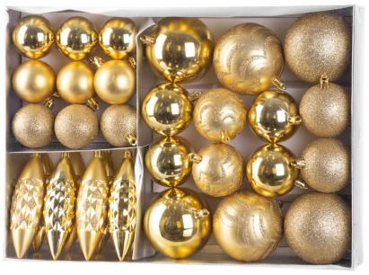 Set 31 globuri aurii pentru bradul de Craciun, din plastic, MagicHome