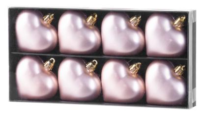 Set 8 globuri inimă roz 6 cm pentru bradul de Crăciun MagicHome