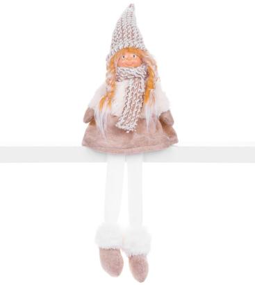 Figurină decorativă de Crăciun fetiță textilă cu pălărie înaltă, 54 cm