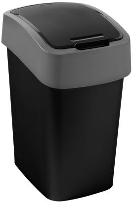Cos de gunoi Curver Pacific Flip Bin 9L, negru/gri, cu capac batant