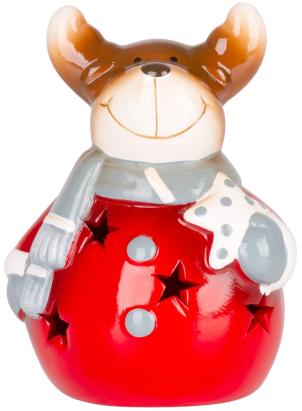 Decorațiune de Crăciun ren zâmbitor cu LED, teracotă, 12,5 cm