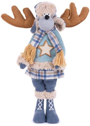 Figurină decorativă Crăciun ren-fetiță albastră din material textil 55 cm