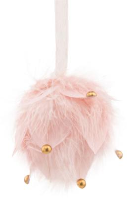 Decoratiune de Craciun tip glob cu pene roz MagicHome, 10x10x9 cm