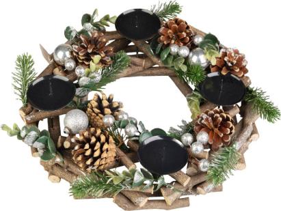 Coronita advent naturala din lemn, argintie, 30 cm, MagicHome