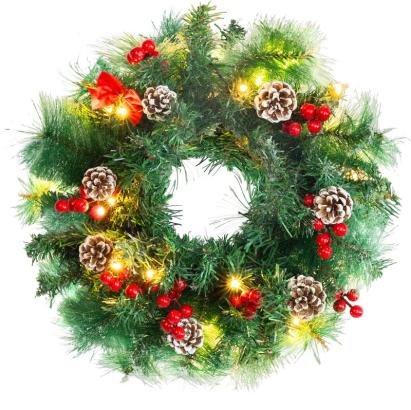 Coronita de Craciun naturala cu conuri si 20 LED alb cald, 30 cm