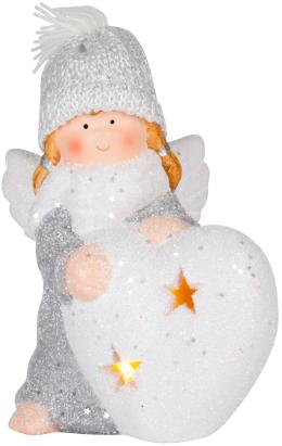 Figurină decorativă de Crăciun înger cu inimă și LED, teracotă, 15 cm