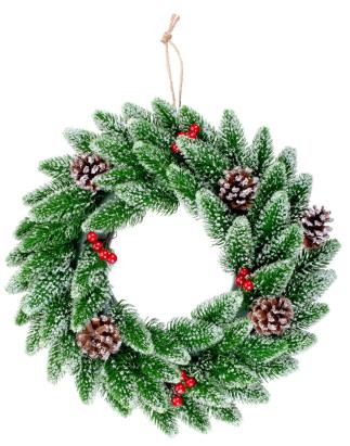 Coroniță de Crăciun MagicHome cu bobițe, aspect natural nins, 33 cm