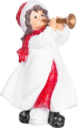 Figurină decorativă de Crăciun cu fetiță și trompetă, polyresin, 20 cm