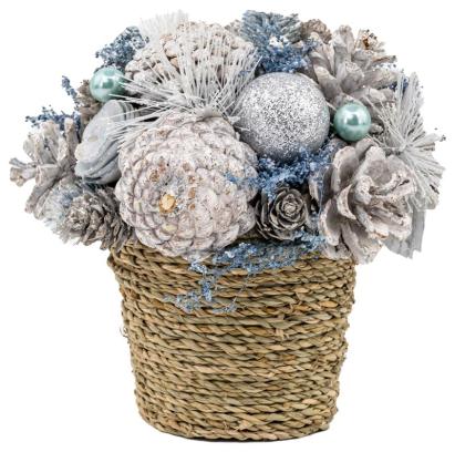 Aranjament floral de Crăciun MagicHome, natural, crem, 19x19 cm