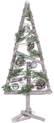 Brad decorativ din lemn cu globuri argintii MagicHome, 20x3x47 cm