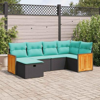 Set mobilier de grădină cu perne, 6 piese, negru, poliratan GartenMobel Dekor