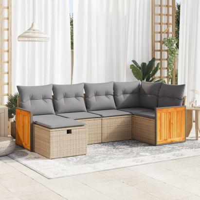 Set canapele de grădină cu perne, 6 piese, bej, poliratan GartenMobel Dekor