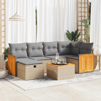 Set canapele de grădină, 7 piese, cu perne, bej, poliratan GartenMobel Dekor