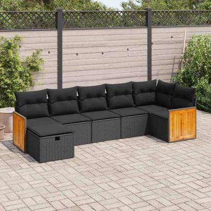 Set canapele de grădină cu perne, 7 piese, negru, poliratan GartenMobel Dekor