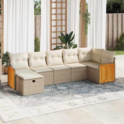 Set canapele de grădină, 7 piese, cu perne, bej, poliratan GartenMobel Dekor