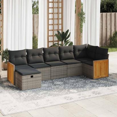 Set canapele de grădină, 7 piese, cu perne, gri, poliratan GartenMobel Dekor