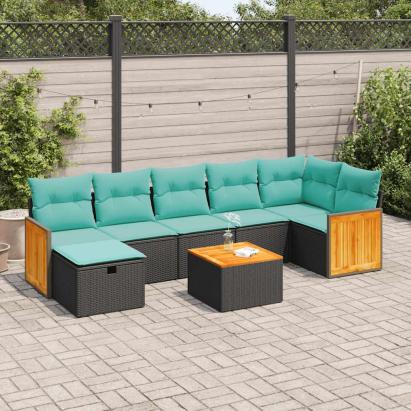 Set mobilier de grădină cu perne, 8 piese, negru, poliratan GartenMobel Dekor