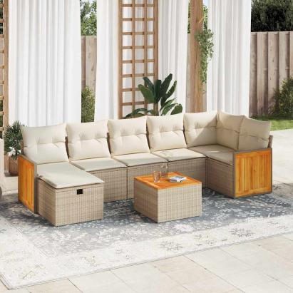 Set canapele de grădină, 8 piese, cu perne, bej, poliratan GartenMobel Dekor
