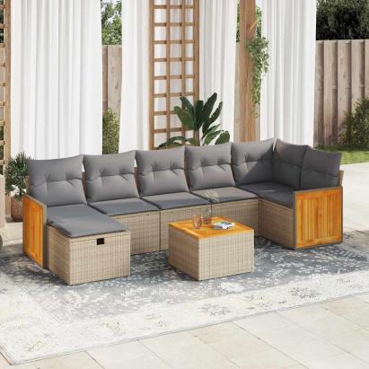 Set canapele de grădină, 8 piese, cu perne, bej, poliratan GartenMobel Dekor