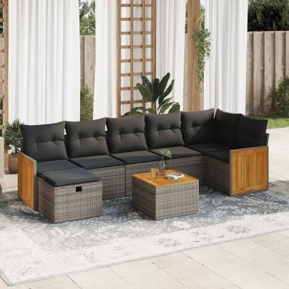 Set canapele de grădină cu perne, 8 piese, gri, poliratan GartenMobel Dekor