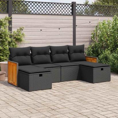 Set mobilier de grădină cu perne, 6 piese, negru, poliratan GartenMobel Dekor