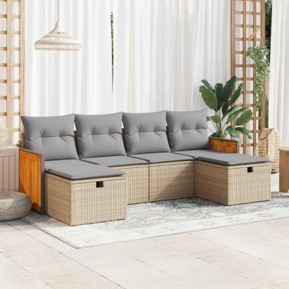 Set canapele de grădină cu perne, 6 piese, bej, poliratan GartenMobel Dekor