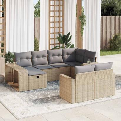 Set canapele de grădină cu perne, 10 piese, bej, poliratan GartenMobel Dekor