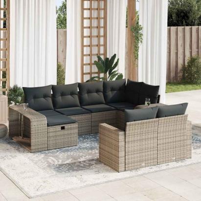 Set mobilier de grădină cu perne, 10 piese, gri, poliratan GartenMobel Dekor