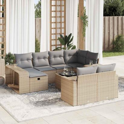 Set canapele de grădină cu perne, 11 piese, bej, poliratan GartenMobel Dekor