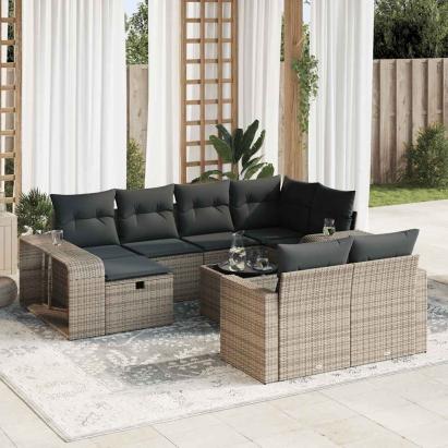 Set canapele de grădină cu perne, 11 piese, gri, poliratan GartenMobel Dekor