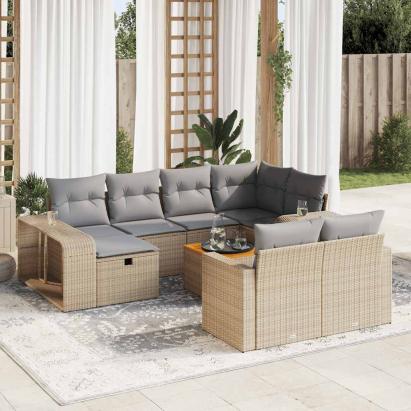 Set canapele de grădină cu perne, 11 piese, bej, poliratan GartenMobel Dekor