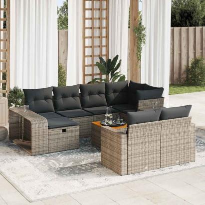 Set canapele de grădină cu perne, 11 piese, gri, poliratan GartenMobel Dekor