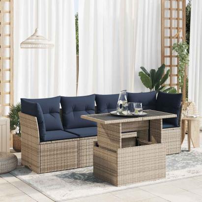 Set canapea de grădină cu perne, 5 piese, poliratan/lemn acacia GartenMobel Dekor