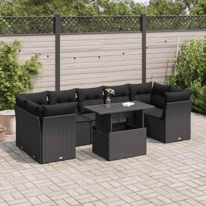 Set mobilier de grădină cu perne, 8 piese, negru, poliratan GartenMobel Dekor