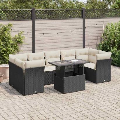 Set mobilier de grădină cu perne, 8 piese, negru, poliratan GartenMobel Dekor