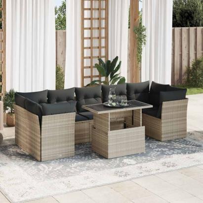 Set mobilier de grădină cu perne, 8 piese gri deschis poliratan GartenMobel Dekor