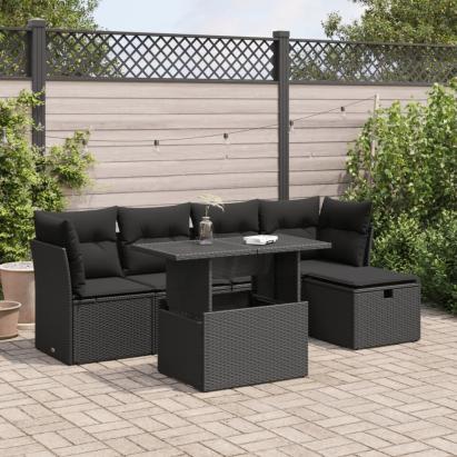 Set mobilier de grădină cu perne, 6 piese, negru, poliratan GartenMobel Dekor