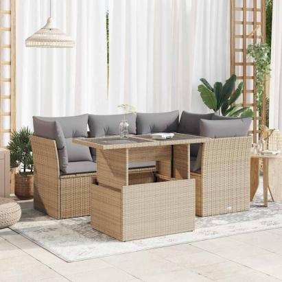 Set canapele de grădină cu perne, 5 piese, bej, poliratan GartenMobel Dekor