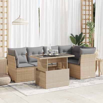 Set canapele de grădină cu perne, 6 piese, bej, poliratan GartenMobel Dekor