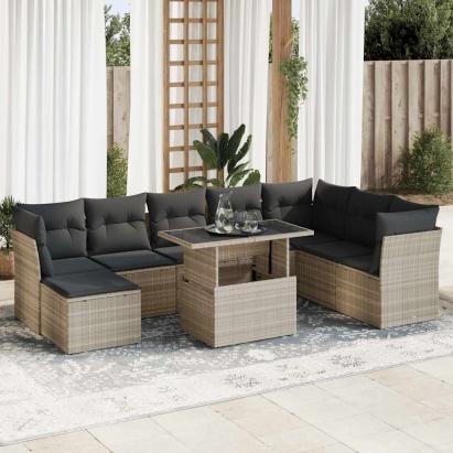 Set canapele de grădină cu perne, 9 piese gri deschis poliratan GartenMobel Dekor