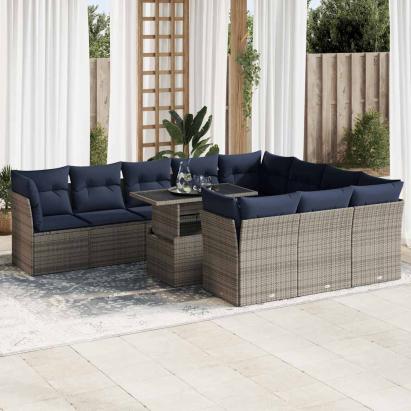 Set canapele grădină perne 11 piese, gri, poliratan/lemn acacia GartenMobel Dekor