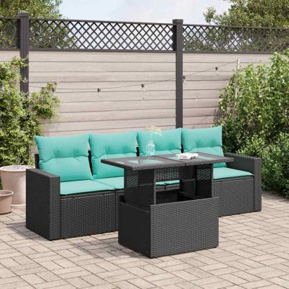 Set mobilier de grădină cu perne, 5 piese,poliratan/lemn acacia GartenMobel Dekor