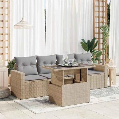 Set canapele de grădină cu perne, 5 piese, bej, poliratan GartenMobel Dekor
