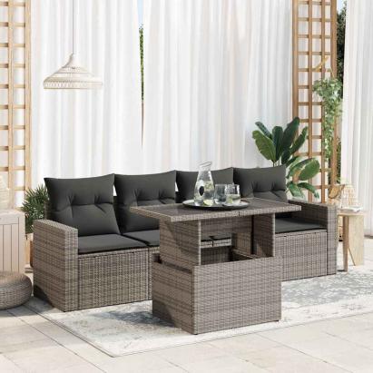 Set canapea de grădină cu perne, 5 piese, gri, poliratan GartenMobel Dekor