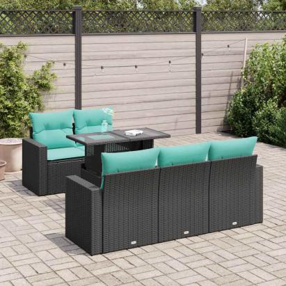 Set mobilier grădină perne 6 piese negru poliratan/lemn acacia GartenMobel Dekor